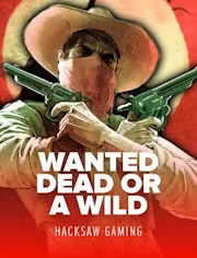 Wanted Dead or a Wild by Hacksaw Gaming: masked outlaw cowboy aiming two revolvers
